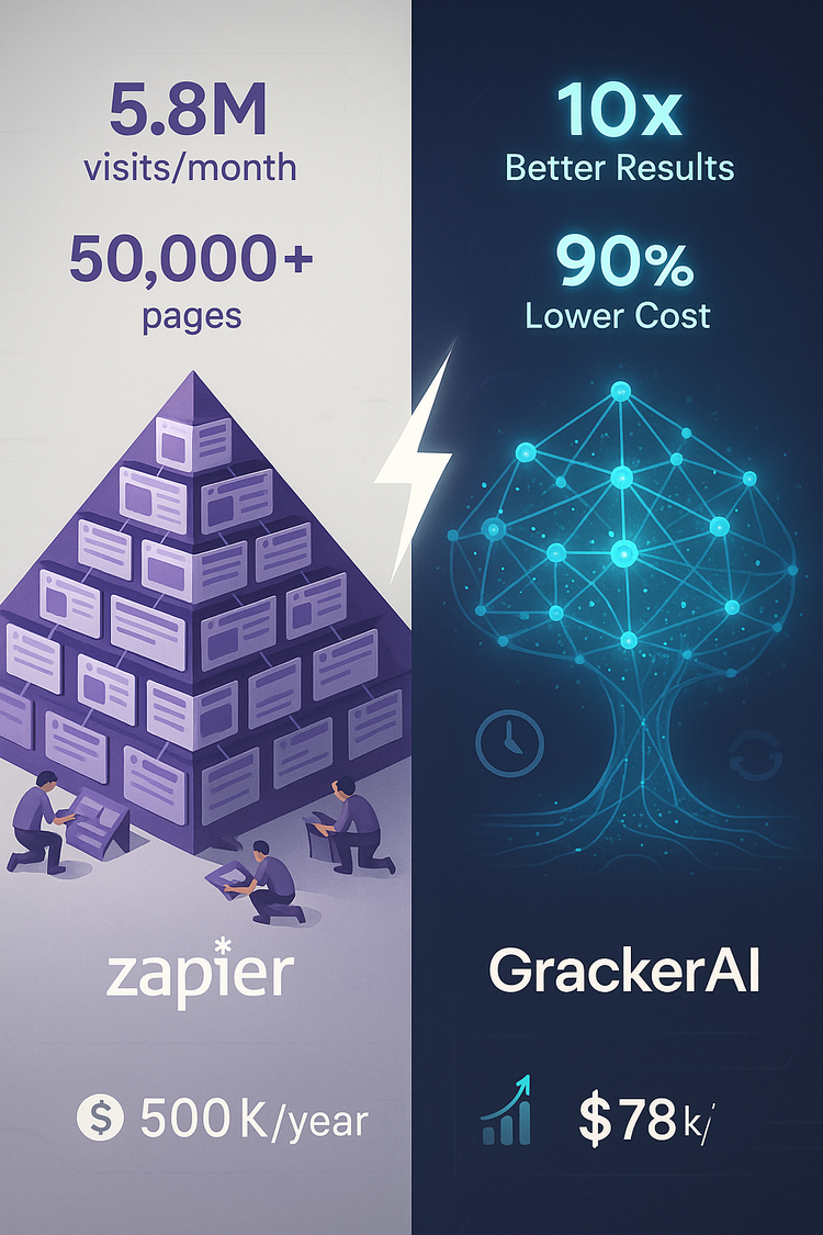 How Zapier Built a 5.8M Monthly Visit SEO Empire with 50,000+ Integration Pages (And How GrackerAI Does It Better)